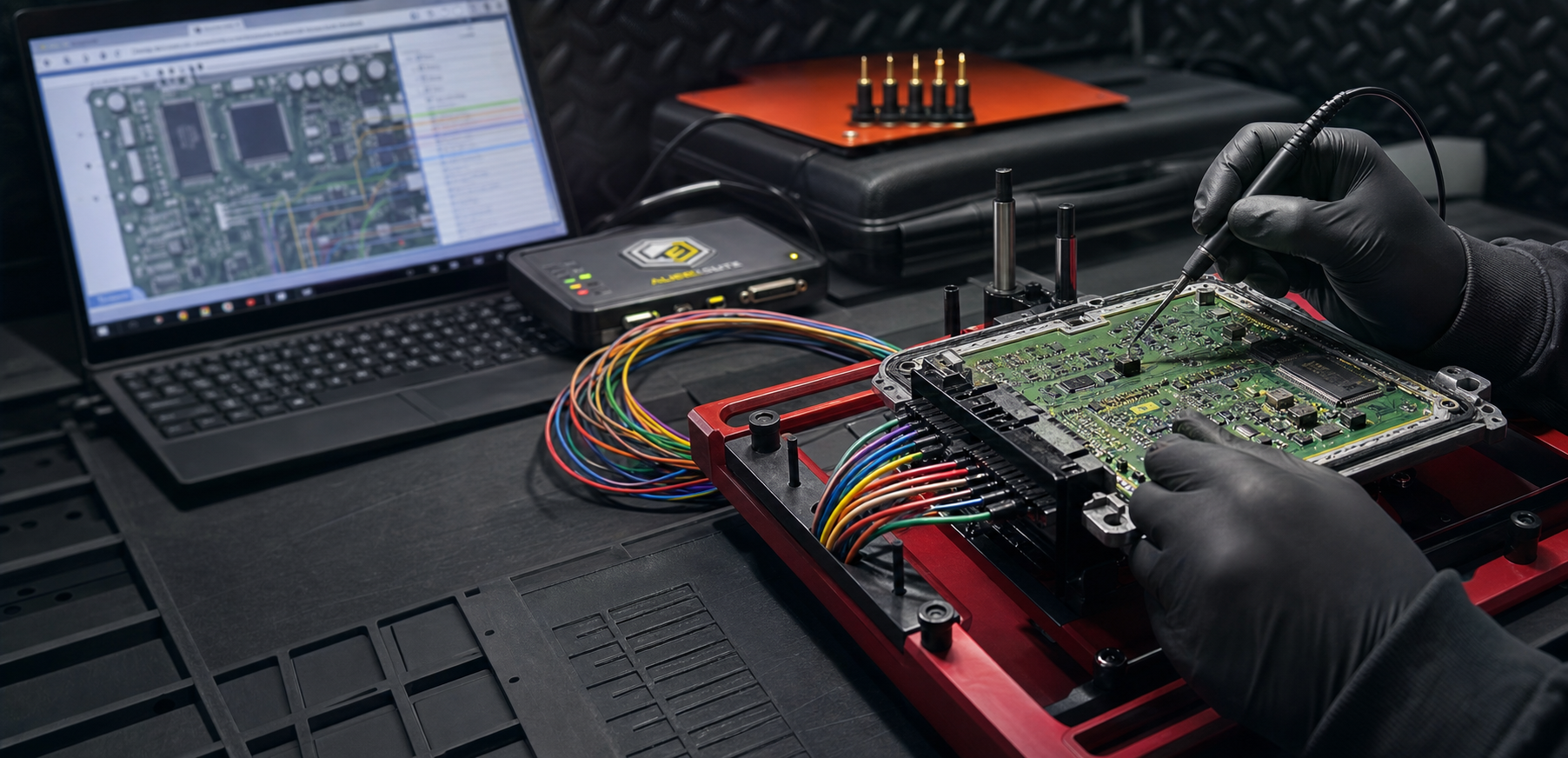 Professional ECU programming and direct circuit-board access in progress