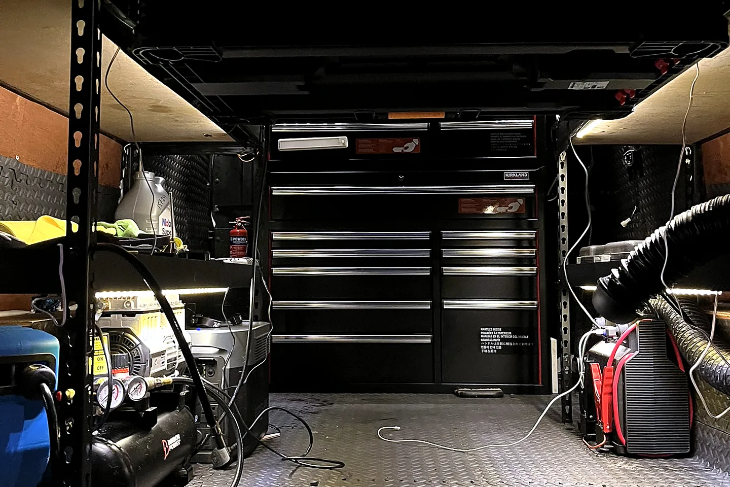 Empty illuminated mobile laboratory interior