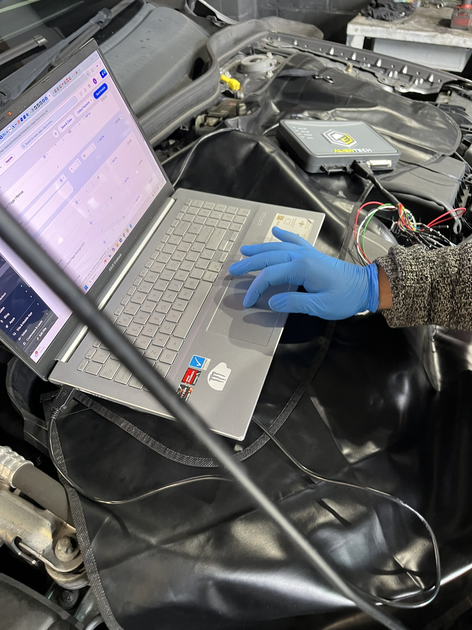 Professional vehicle diagnostics in progress
